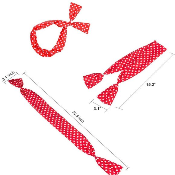 4 Pack Red Black Bow Headband for Women, Polka Dot Wire Headband, Retro Bandana - Picture 3 of 8